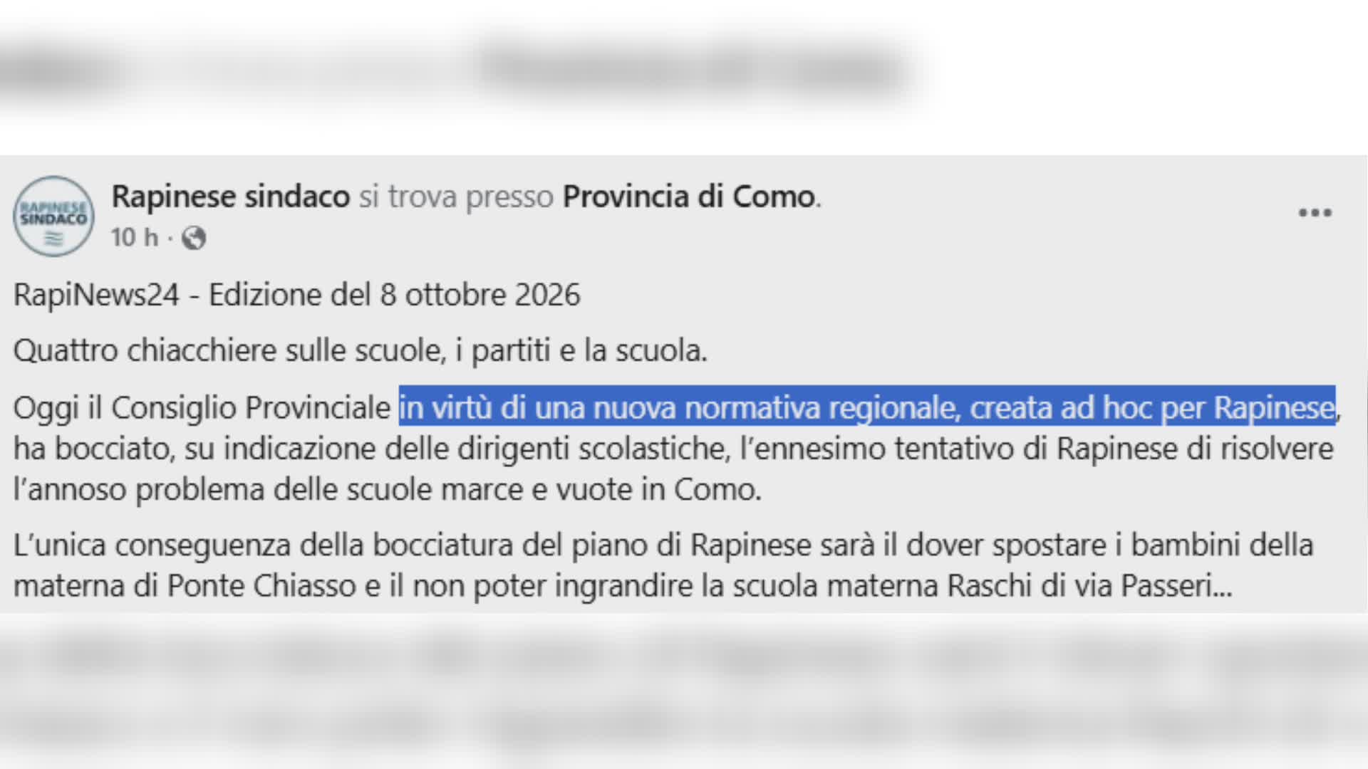 Piano scuole di Como bocciato. Rapinese: “Normativa regionale creata ad hoc”. L’attacco di Gaddi
