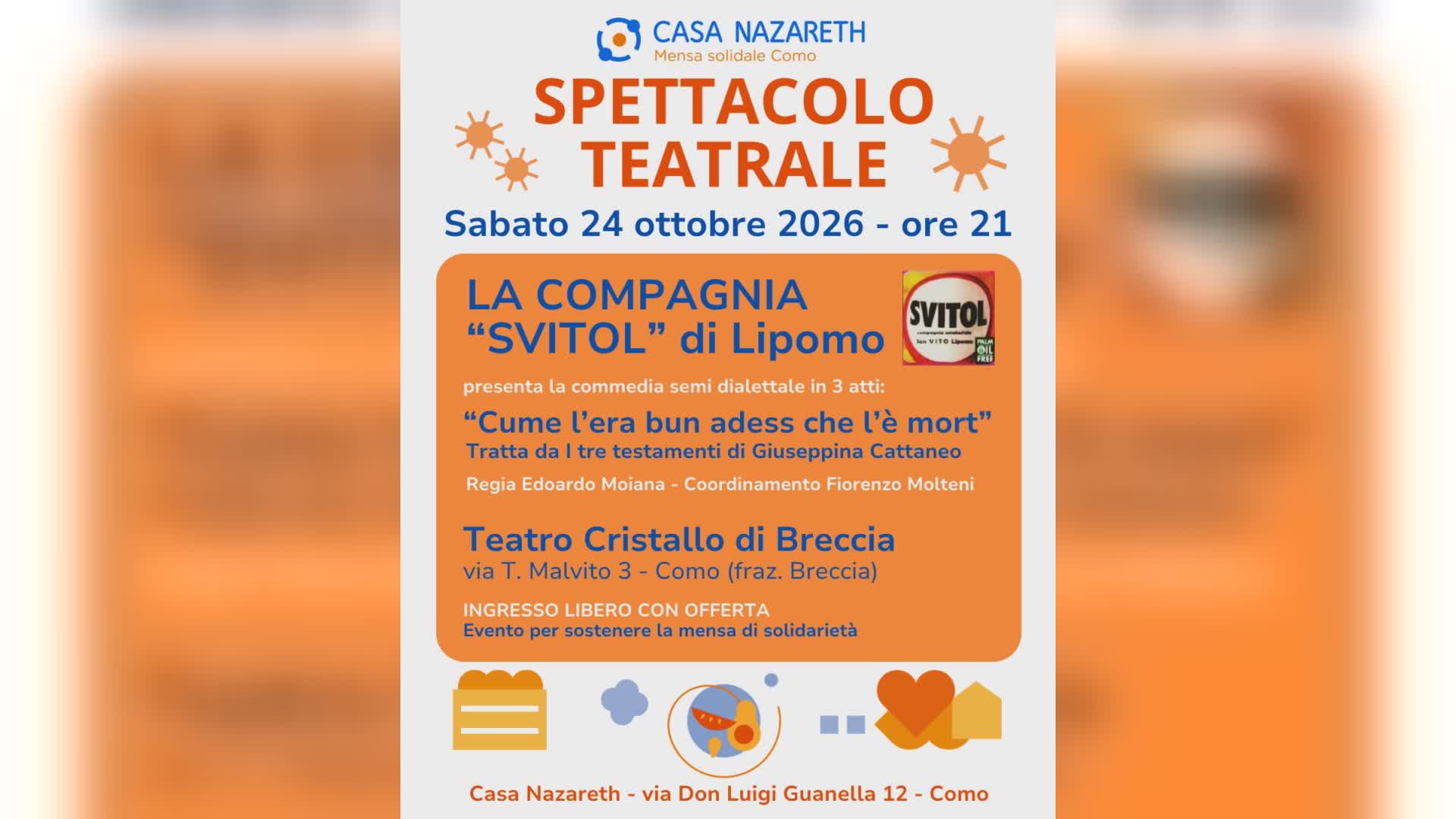 Solidarietà a teatro, a Breccia uno spettacolo a sostegno della mensa solidale di Casa Nazareth