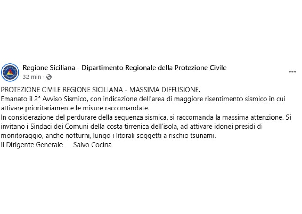 Protezione civile Sicilia a Comuni ‘monitorare litorali a rischio tsunami’