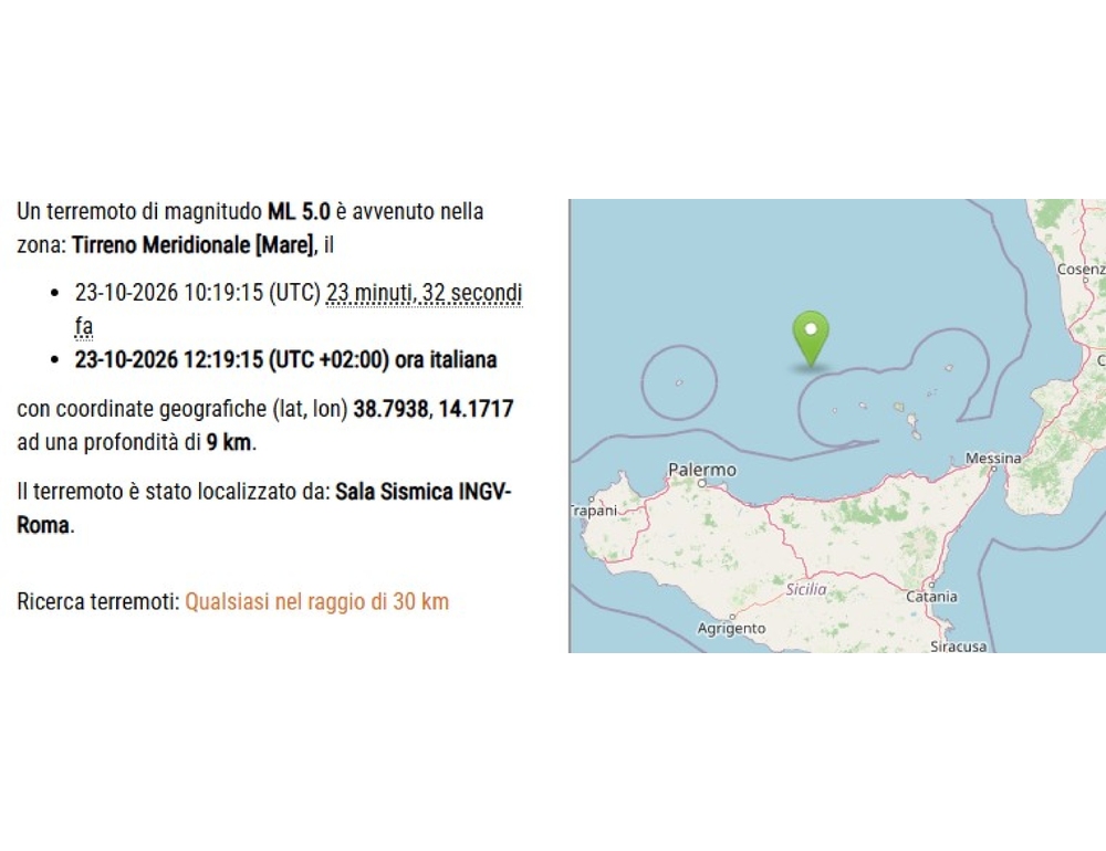Terza forte scossa di terremoto in Sicilia, magnitudo 5.0