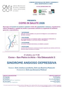 La sindrome ansioso depressiva al centro del prossimo incontro di “Como in salute”