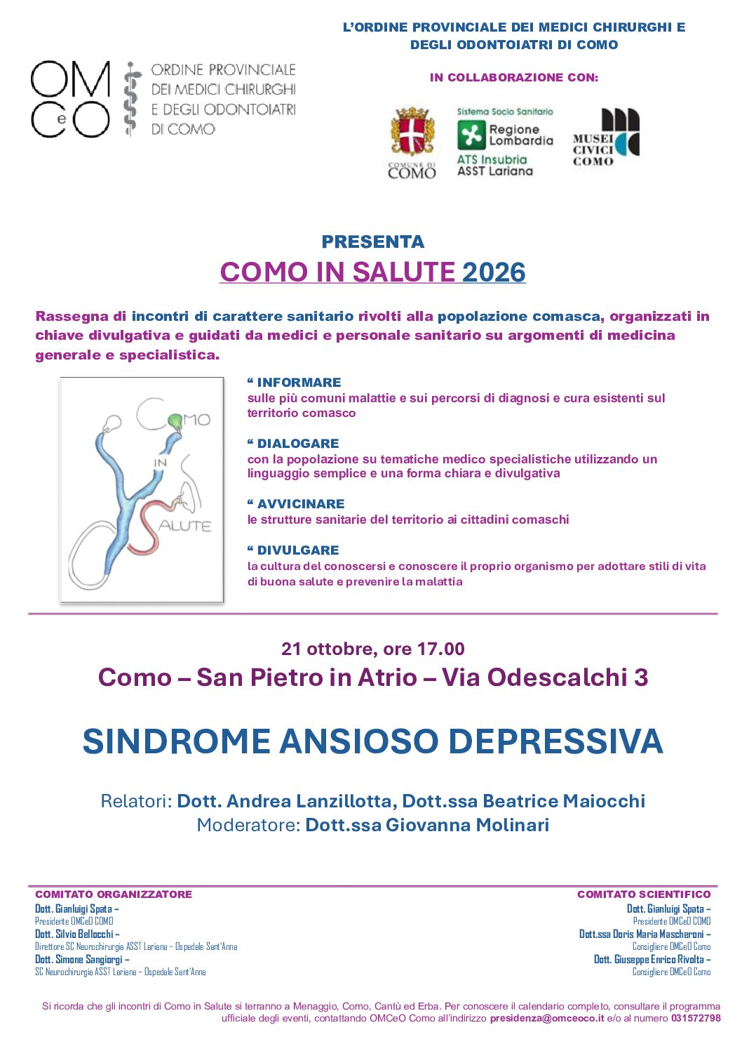 La sindrome ansioso depressiva al centro del prossimo incontro di “Como in salute”