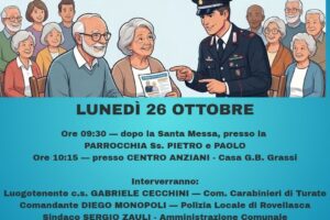 Mattinata della sicurezza, lunedì 26 ottobre a Rovellasca l’incontro per difendere gli anziani dalle truffe